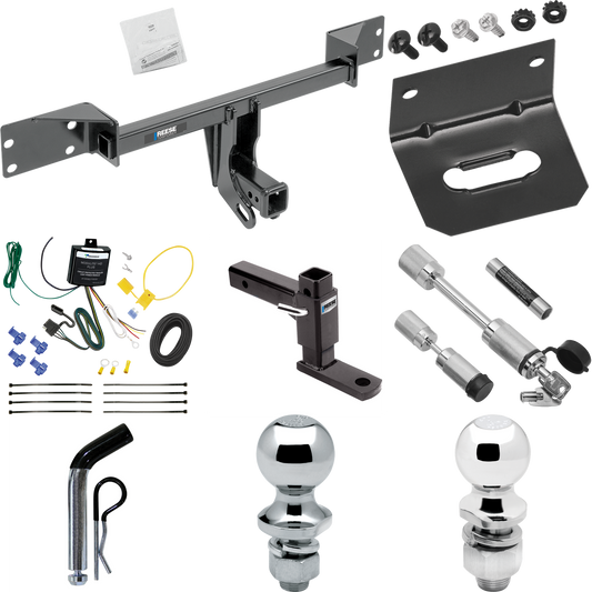 Fits 2017-2019 Infiniti QX30 Trailer Hitch Tow PKG w/ 4-Flat Wiring Harness + Adjustable Drop Rise Ball Mount + Pin/Clip + 2" Ball + 1-7/8" Ball + Dual Hitch & Coupler Locks (Excludes: Sport Models) By Reese Towpower