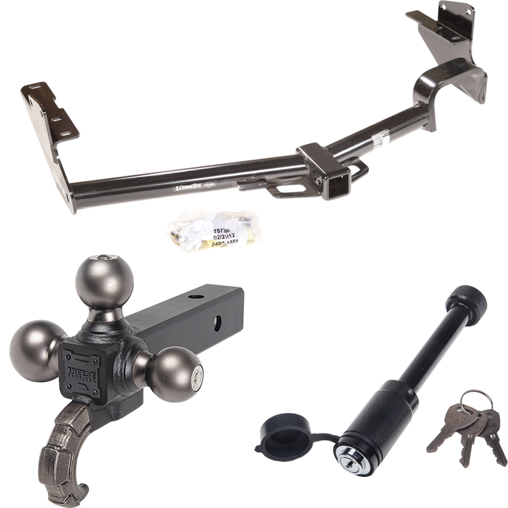 Fits 2008-2013 Toyota Highlander Trailer Hitch Tow PKG + Triple Ball Tactical Ball Mount 1-7/8" & 2" & 2-5/16" Balls w/ Tow Hook + Tactical Dogbone Lock By Draw-Tite