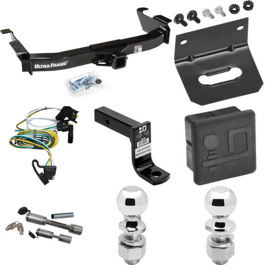 Fits 2000-2002 Ford E-250 Econoline Trailer Hitch Tow PKG w/ 4-Flat Wiring Harness + Ball Mount w/ 6" Drop + Dual Hitch & Coupler Locks + 2" Ball + 2-5/16" Ball + Hitch Cover + Wiring Bracket By Draw-Tite