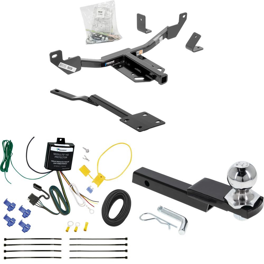 Fits 2014-2015 Chevrolet Malibu LTZ Trailer Hitch Tow PKG w/ 4-Flat Wiring Harness + Interlock Starter Kit w/ 2" Ball 1-1/4" Drop 3/4" Rise (Excludes: Canada Models Models) By Reese Towpower