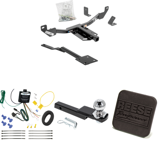 Fits 2014-2015 Chevrolet Malibu LTZ Trailer Hitch Tow PKG w/ 4-Flat Wiring Harness + Interlock Starter Kit w/ 2" Ball 1-1/4" Drop 3/4" Rise + Hitch Cover (Excludes: Canada Models Models) By Reese Towpower