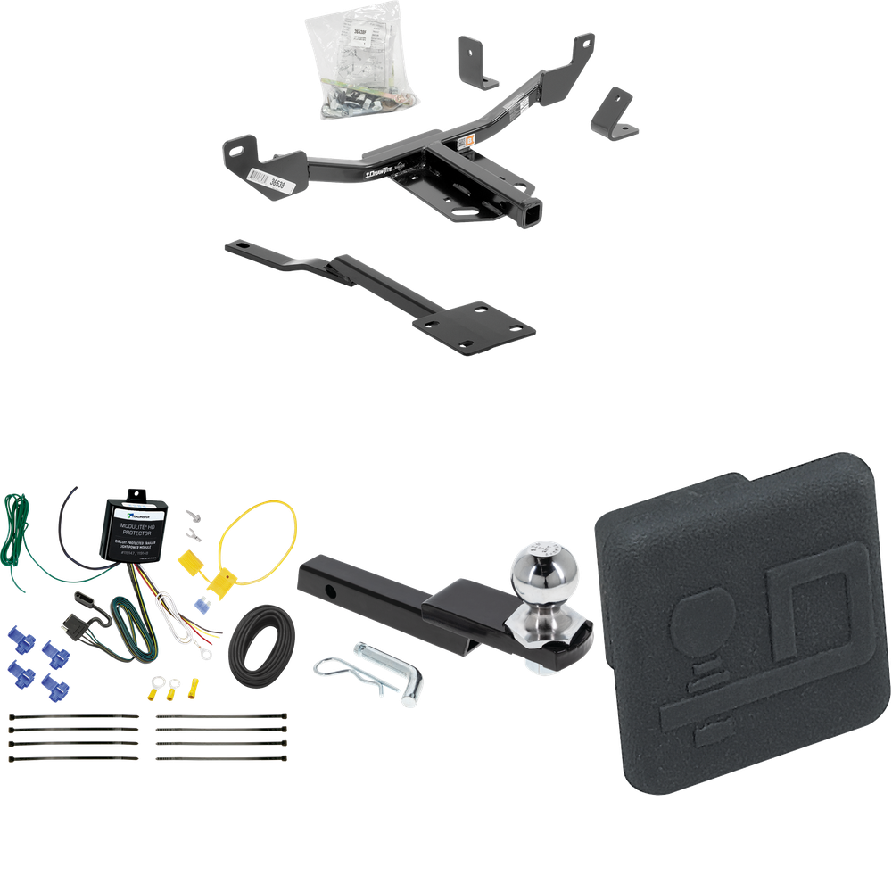 Fits 2016-2016 Chevrolet Malibu Trailer Hitch Tow PKG w/ 4-Flat Wiring Harness + Interlock Starter Kit w/ 2" Ball 1-1/4" Drop 3/4" Rise + Hitch Cover (For Limited LTZ, Except Canada Models (Old Body Style) Models) By Draw-Tite