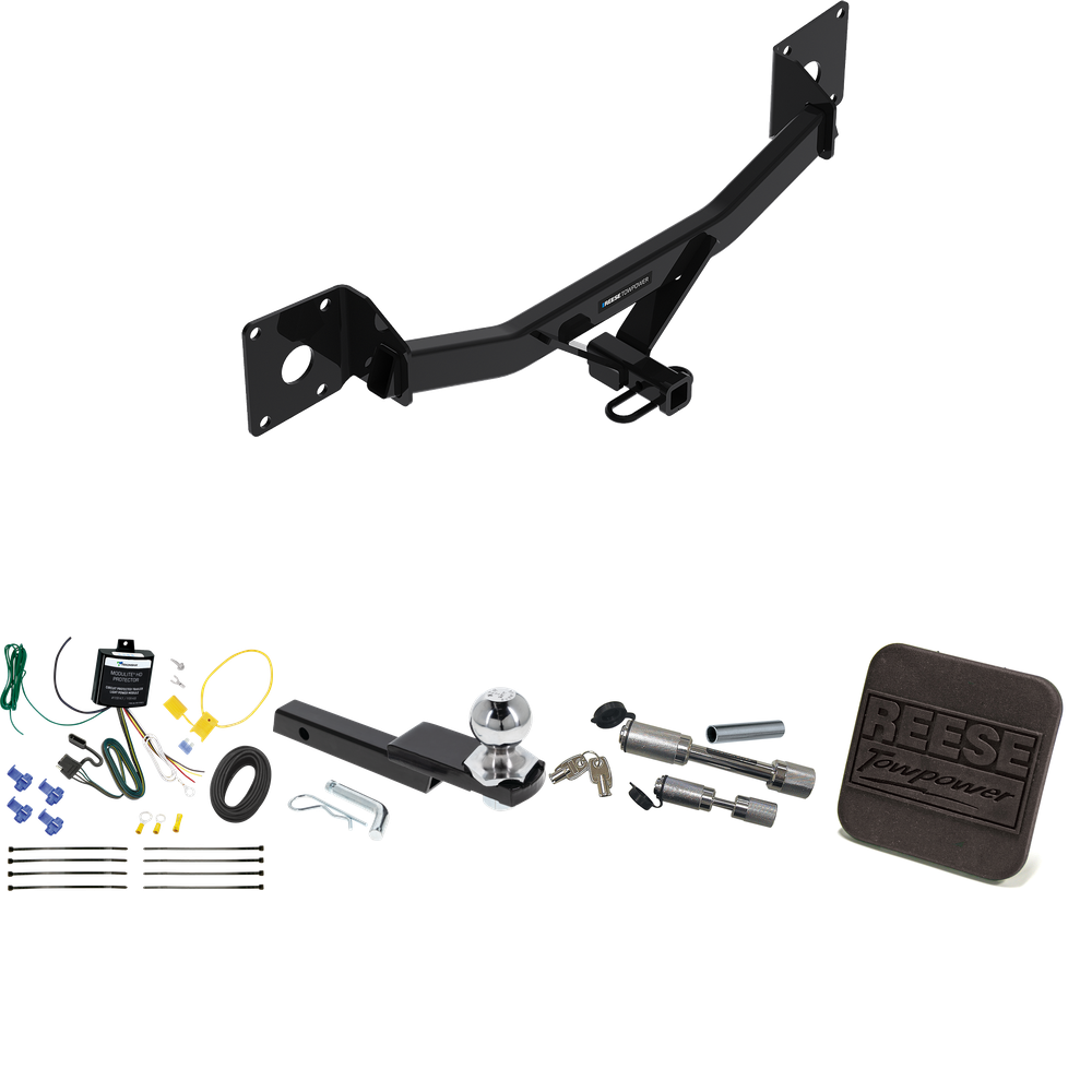 Fits 2017-2019 Buick LaCrosse Trailer Hitch Tow PKG w/ 4-Flat Wiring Harness + Interlock Starter Kit w/ 2" Ball 1-1/4" Drop 3/4" Rise + Hitch Cover + Dual Hitch & Coupler Locks By Reese Towpower