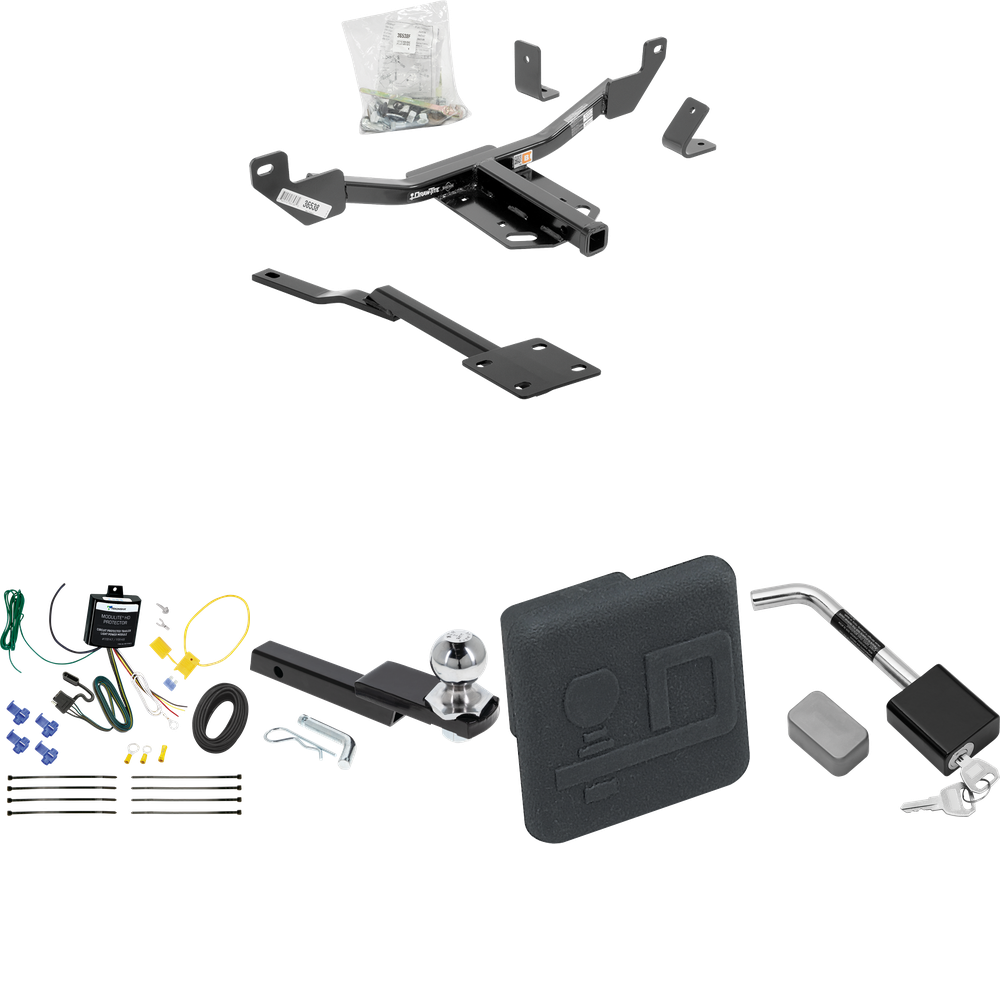 Fits 2016-2016 Chevrolet Malibu Trailer Hitch Tow PKG w/ 4-Flat Wiring Harness + Interlock Starter Kit w/ 2" Ball 1-1/4" Drop 3/4" Rise + Hitch Cover + Hitch Lock (For Limited, Except LTZ & Canada Models (Old Body Style) Models) By Draw-Tite