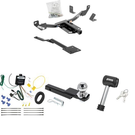 Fits 2014-2015 Chevrolet Malibu LTZ Trailer Hitch Tow PKG w/ 4-Flat Wiring Harness + Interlock Starter Kit w/ 2" Ball 1-1/4" Drop 3/4" Rise + Hitch Lock (Excludes: Canada Models Models) By Reese Towpower