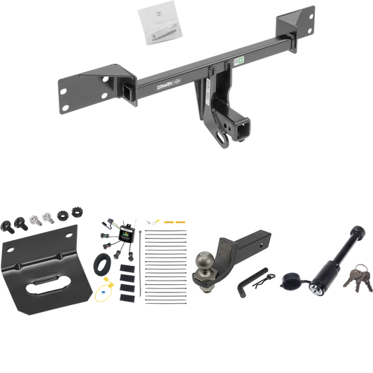 Fits 2017-2019 Infiniti QX30 Trailer Hitch Tow PKG w/ 4-Flat Zero Contact "No Splice" Wiring + Interlock Tactical Starter Kit w/ 2" Drop & 2" Ball + Tactical Dogbone Lock + Wiring Bracket (Excludes: Sport Models) By Draw-Tite