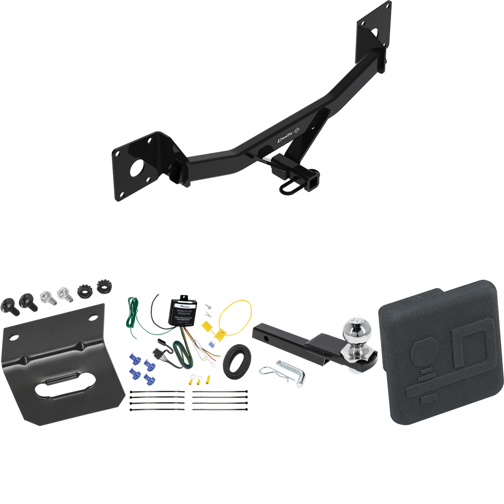 Fits 2017-2019 Buick LaCrosse Trailer Hitch Tow PKG w/ 4-Flat Wiring Harness + Interlock Starter Kit w/ 2" Ball 1-1/4" Drop 3/4" Rise + Wiring Bracket + Hitch Cover By Draw-Tite