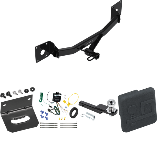 Fits 2017-2019 Buick LaCrosse Trailer Hitch Tow PKG w/ 4-Flat Wiring Harness + Interlock Starter Kit w/ 2" Ball 1-1/4" Drop 3/4" Rise + Wiring Bracket + Hitch Cover By Draw-Tite