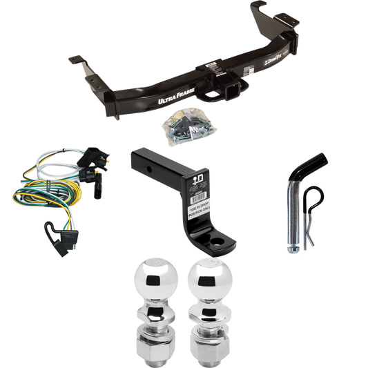 Fits 2000-2002 Ford E-150 Econoline Trailer Hitch Tow PKG w/ 4-Flat Wiring Harness + Ball Mount w/ 6" Drop + Pin/Clip + 2" Ball + 2-5/16" Ball By Draw-Tite