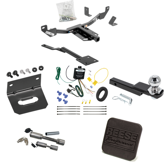 Fits 2013-2015 Chevrolet Malibu Trailer Hitch Tow PKG w/ 4-Flat Wiring Harness + Interlock Starter Kit w/ 2" Ball 1-1/4" Drop 3/4" Rise + Wiring Bracket + Hitch Cover + Dual Hitch & Coupler Locks (Excludes: LTZ & Canada Models Models) By Reese Towpow