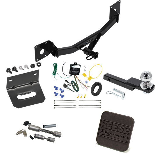 Fits 2016-2023 Chevrolet Malibu Trailer Hitch Tow PKG w/ 4-Flat Wiring Harness + Interlock Starter Kit w/ 2" Ball 1-1/4" Drop 3/4" Rise + Wiring Bracket + Hitch Cover + Dual Hitch & Coupler Locks (For Premier (New Body Style) Models) By Reese Towpowe