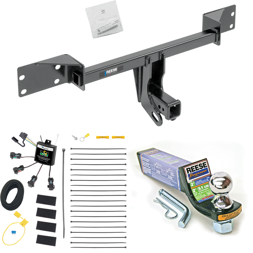 Fits 2015-2022 Mercedes-Benz GLA250 Trailer Hitch Tow PKG w/ 4-Flat Zero Contact "No Splice" Wiring + Starter Kit Ball Mount w/ 2" Drop & 1-7/8" Ball By Reese Towpower