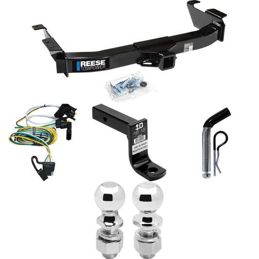 Fits 2000-2002 Ford E-350 Econoline Trailer Hitch Tow PKG w/ 4-Flat Wiring Harness + Ball Mount w/ 6" Drop + Pin/Clip + 2" Ball + 2-5/16" Ball By Reese Towpower