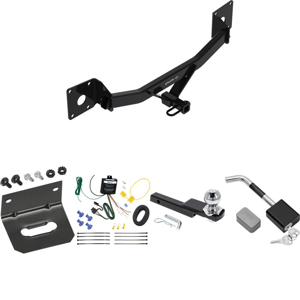 Se adapta al paquete de enganche de remolque Buick LaCrosse 2017-2019 con arnés de cableado plano de 4 + kit de inicio de enclavamiento con bola de 2", caída de 1-1/4" y elevación de 3/4" + soporte de cableado + bloqueo de enganche de Draw-Tite