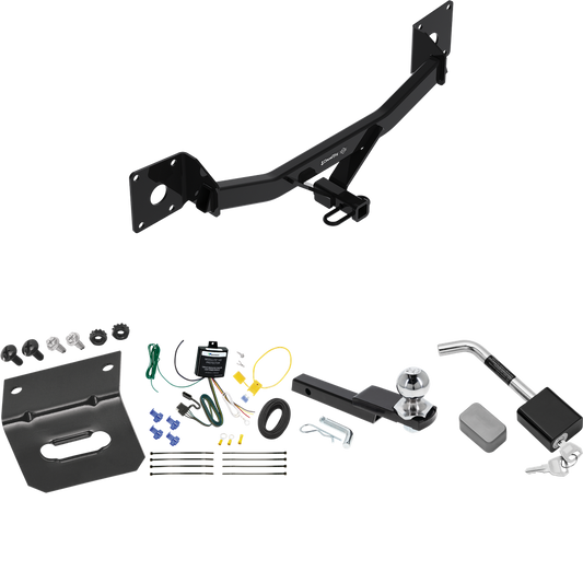 Fits 2017-2019 Buick LaCrosse Trailer Hitch Tow PKG w/ 4-Flat Wiring Harness + Interlock Starter Kit w/ 2" Ball 1-1/4" Drop 3/4" Rise + Wiring Bracket + Hitch Lock By Draw-Tite