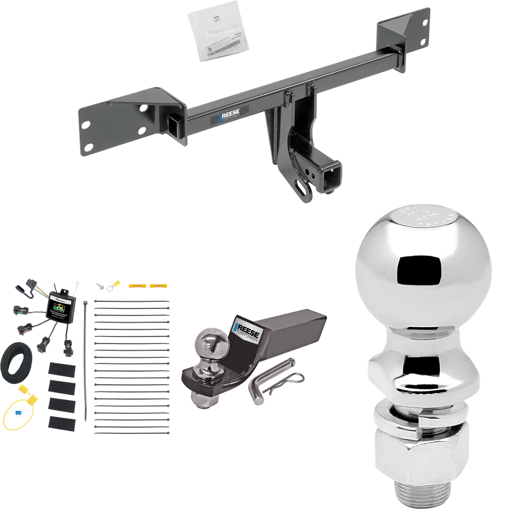 Fits 2017-2019 Infiniti QX30 Trailer Hitch Tow PKG w/ 4-Flat Zero Contact "No Splice" Wiring + Starter Kit Ball Mount w/ 2" Drop & 2" Ball + 2-5/16" Ball (Excludes: Sport Models) By Reese Towpower