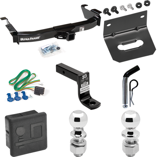 Fits 2003-2007 Ford E-350 Econoline Super Duty Trailer Hitch Tow PKG w/ 4-Flat Wiring Harness + Ball Mount w/ 6" Drop + Pin/Clip + 2" Ball + 2-5/16" Ball + Hitch Cover + Wiring Bracket By Draw-Tite