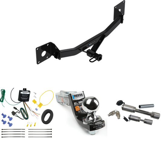 Fits 2016-2023 Chevrolet Malibu Trailer Hitch Tow PKG w/ 4-Flat Wiring Harness + Interlock Starter Kit w/ 2" Ball 2-1/2" Drop 2" Rise + Dual Hitch & Coupler Locks (For Premier (New Body Style) Models) By Reese Towpower