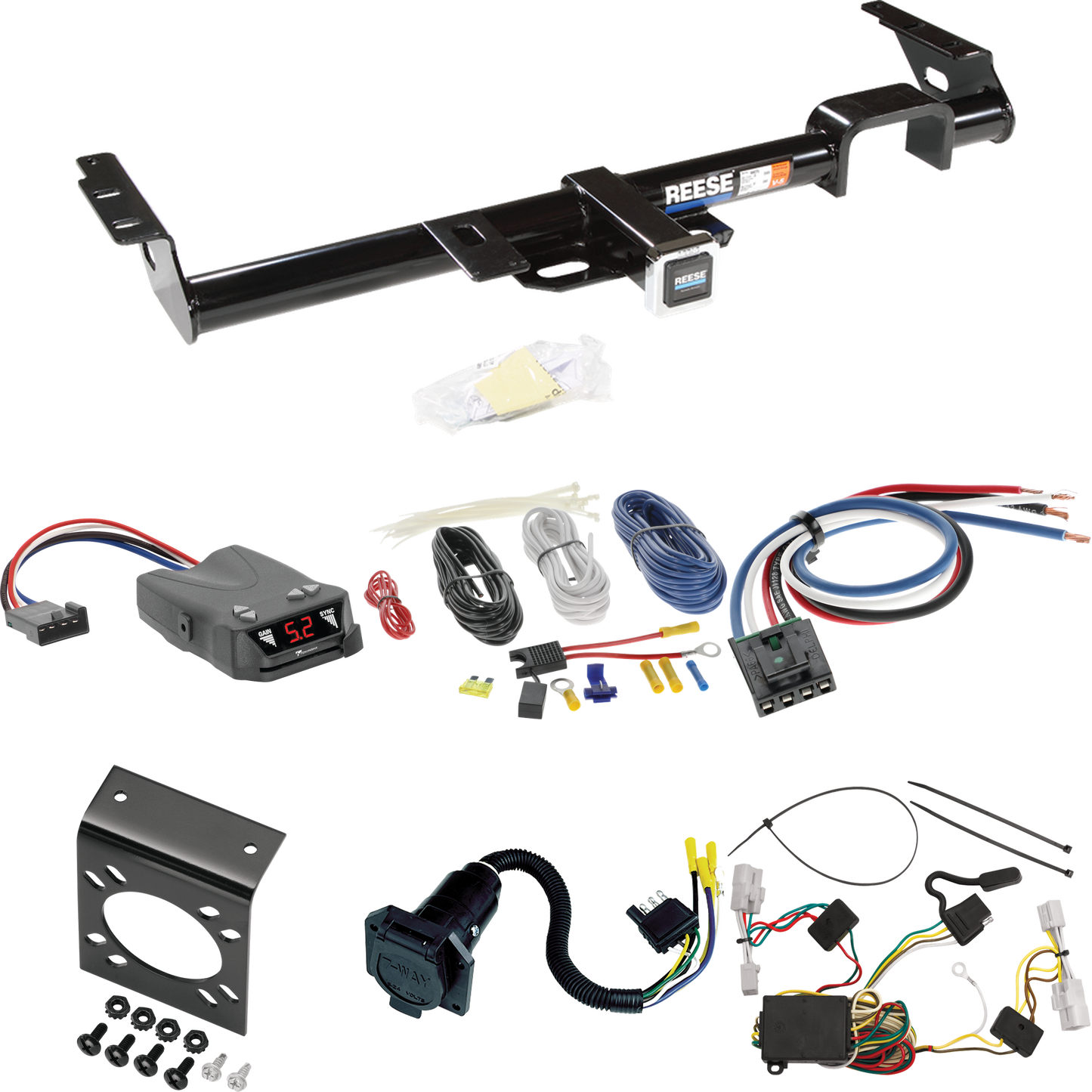 Se adapta al paquete de enganche de remolque Toyota Highlander 2001-2003 con control de freno Tekonsha Brakeman IV + adaptador de cableado BC genérico + cableado RV de 7 vías de Reese Towpower