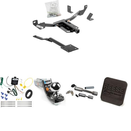 Fits 2014-2015 Chevrolet Malibu LTZ Trailer Hitch Tow PKG w/ 4-Flat Wiring Harness + Interlock Starter Kit w/ 2" Ball 2-1/2" Drop 2" Rise + Hitch Cover + Dual Hitch & Coupler Locks (Excludes: Canada Models Models) By Reese Towpower