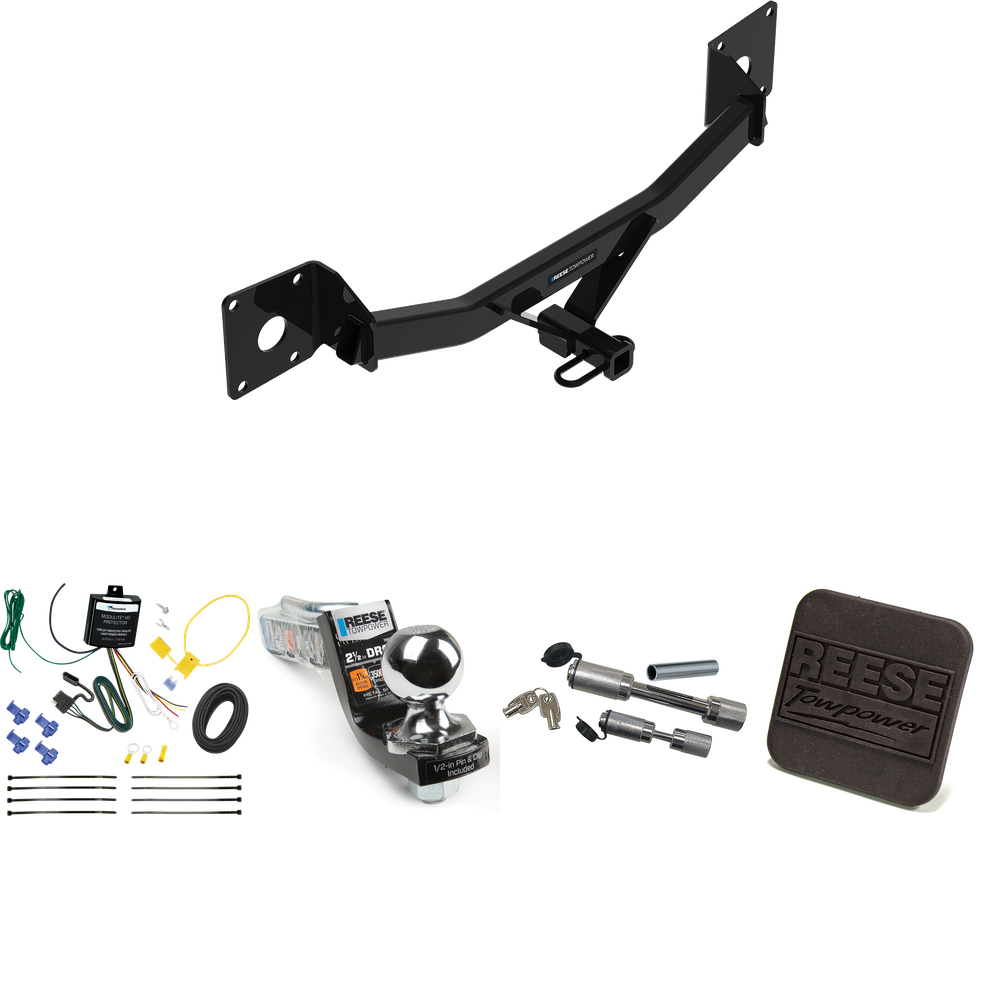 Fits 2018-2020 Buick Regal Sportback Trailer Hitch Tow PKG w/ 4-Flat Wiring Harness + Interlock Starter Kit w/ 2" Ball 2-1/2" Drop 2" Rise + Hitch Cover + Dual Hitch & Coupler Locks By Reese Towpower