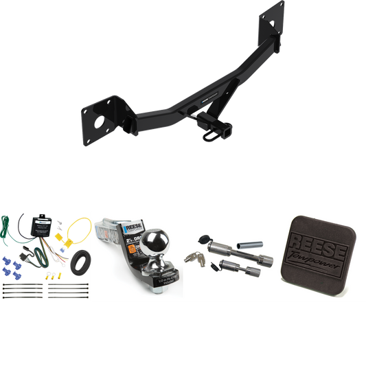 Fits 2018-2020 Buick Regal Sportback Trailer Hitch Tow PKG w/ 4-Flat Wiring Harness + Interlock Starter Kit w/ 2" Ball 2-1/2" Drop 2" Rise + Hitch Cover + Dual Hitch & Coupler Locks By Reese Towpower