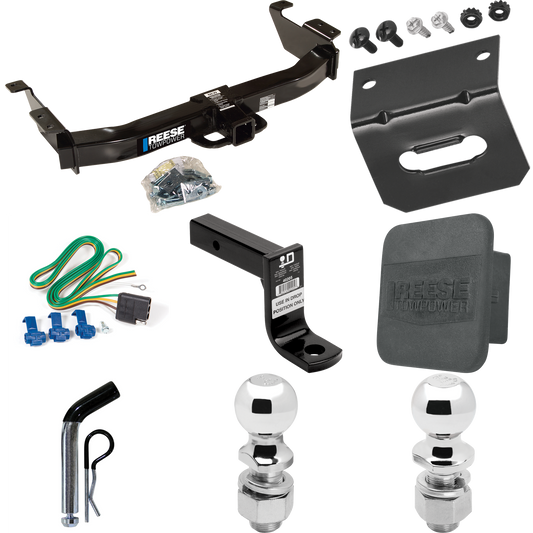 Fits 2003-2007 Ford E-250 Econoline Trailer Hitch Tow PKG w/ 4-Flat Wiring Harness + Ball Mount w/ 6" Drop + Pin/Clip + 2" Ball + 2-5/16" Ball + Hitch Cover + Wiring Bracket By Reese Towpower