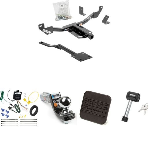 Fits 2013-2015 Chevrolet Malibu Trailer Hitch Tow PKG w/ 4-Flat Wiring Harness + Interlock Starter Kit w/ 2" Ball 2-1/2" Drop 2" Rise + Hitch Cover + Hitch Lock (Excludes: LTZ & Canada Models Models) By Reese Towpower