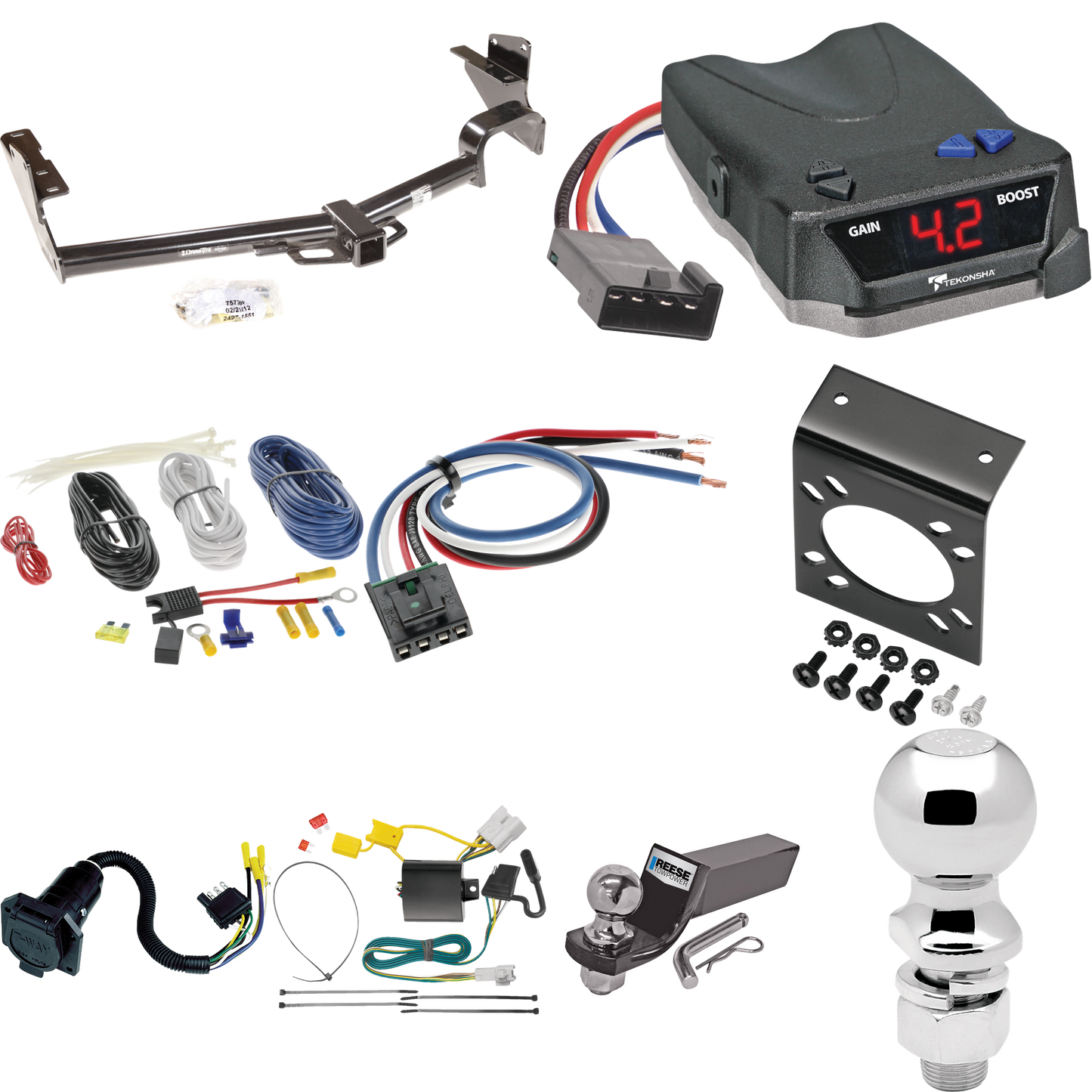 Se adapta al paquete de enganche de remolque Toyota Highlander 2008-2013 con control de freno Tekonsha BRAKE-EVN + adaptador de cableado BC genérico + cableado RV de 7 vías + soporte de bola y caída de 2" y 2-5/16" de Draw-Tite