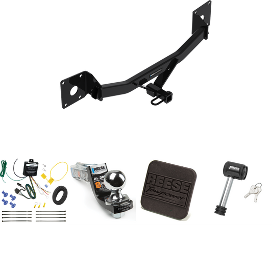 Fits 2018-2020 Buick Regal Sportback Trailer Hitch Tow PKG w/ 4-Flat Wiring Harness + Interlock Starter Kit w/ 2" Ball 2-1/2" Drop 2" Rise + Hitch Cover + Hitch Lock By Reese Towpower