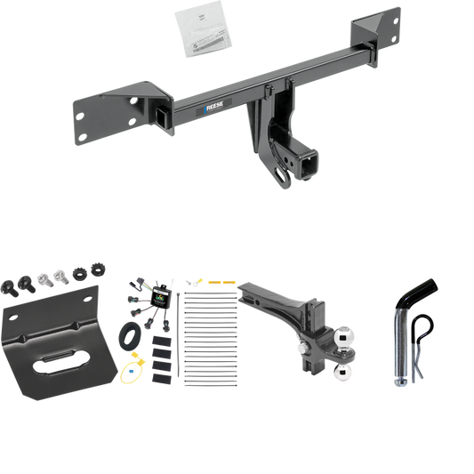 Fits 2017-2019 Infiniti QX30 Trailer Hitch Tow PKG w/ 4-Flat Zero Contact "No Splice" Wiring Harness + Dual Adjustable Drop Rise Ball Ball Mount 2" & 2-5/16" Trailer Balls + Pin/Clip + Wiring Bracket (Excludes: Sport Models) By Reese Towpower