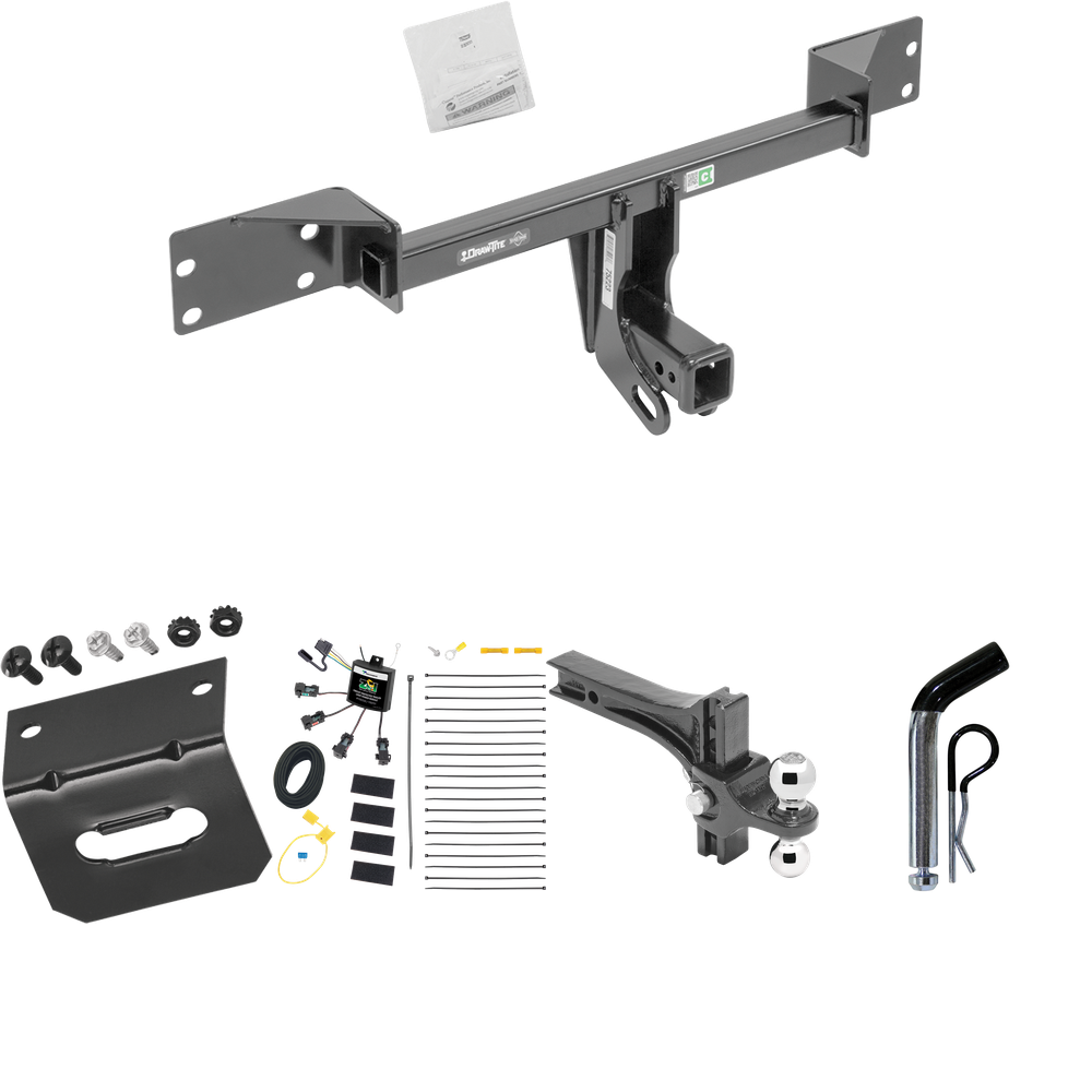 Fits 2015-2022 Mercedes-Benz GLA250 Trailer Hitch Tow PKG w/ 4-Flat Zero Contact "No Splice" Wiring Harness + Dual Adjustable Drop Rise Ball Ball Mount 2" & 2-5/16" Trailer Balls + Pin/Clip + Wiring Bracket By Draw-Tite