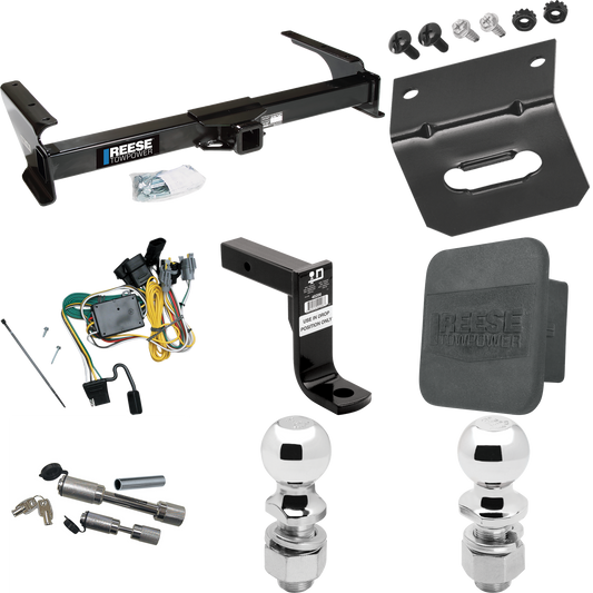 Fits 1992-1994 Ford E-350 Econoline Trailer Hitch Tow PKG w/ 4-Flat Wiring Harness + Ball Mount w/ 8" Drop + Dual Hitch & Coupler Locks + 2" Ball + 2-5/16" Ball + Hitch Cover + Wiring Bracket By Reese Towpower