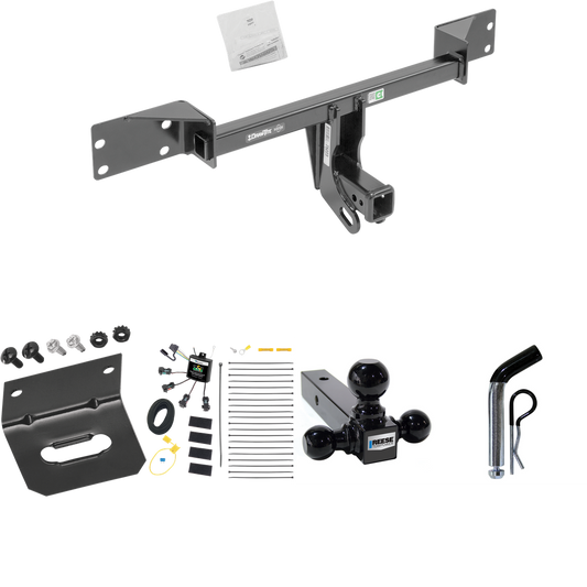 Fits 2017-2019 Infiniti QX30 Trailer Hitch Tow PKG w/ 4-Flat Zero Contact "No Splice" Wiring Harness + Triple Ball Ball Mount 1-7/8" & 2" & 2-5/16" Trailer Balls + Pin/Clip + Wiring Bracket (Excludes: Sport Models) By Draw-Tite