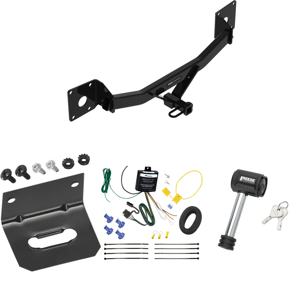 Fits 2016-2023 Chevrolet Malibu Trailer Hitch Tow PKG w/ 4-Flat Wiring Harness + Wiring Bracket + Hitch Lock (For Premier (New Body Style) Models) By Reese Towpower