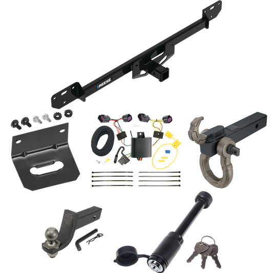 Fits 2014-2023 RAM ProMaster 1500 Trailer Hitch Tow PKG w/ 4-Flat Wiring + Interlock Tactical Starter Kit w/ 3-1/4" Drop & 2" Ball + Tactical Hook & Shackle Mount + Tactical Dogbone Lock + Wiring Bracket By Reese Towpower