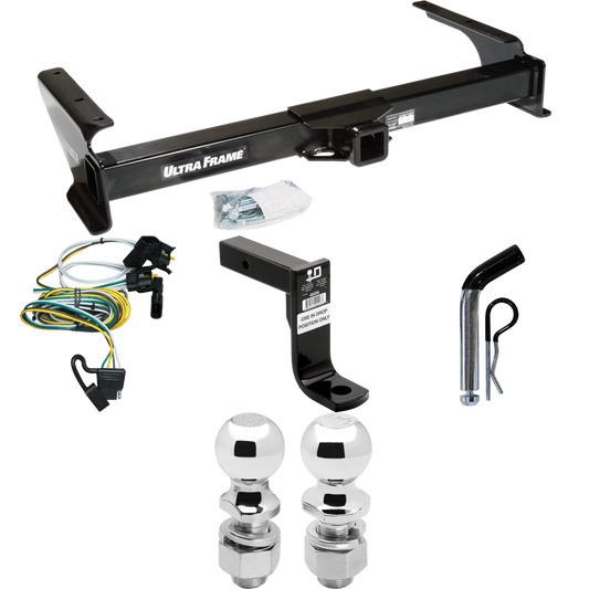 Fits 1995-2002 Ford E-350 Econoline Trailer Hitch Tow PKG w/ 4-Flat Wiring Harness + Ball Mount w/ 8" Drop + Pin/Clip + 2" Ball + 2-5/16" Ball By Draw-Tite