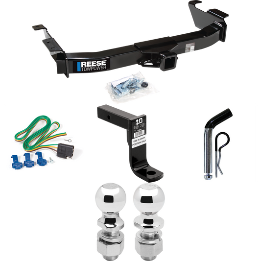 Fits 2003-2007 Ford E-350 Econoline Super Duty Trailer Hitch Tow PKG w/ 4-Flat Wiring Harness + Ball Mount w/ 8" Drop + Pin/Clip + 2" Ball + 2-5/16" Ball By Reese Towpower