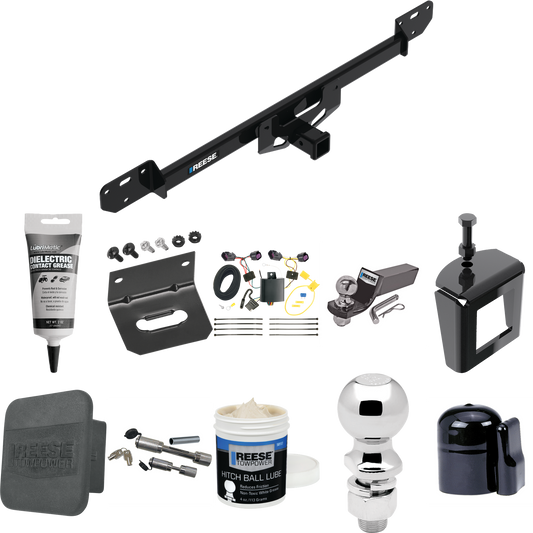 Fits 2014-2023 RAM ProMaster 2500 Trailer Hitch Tow PKG w/ 4-Flat Wiring + Starter Kit Ball Mount w/ 2" Drop & 2" Ball + 2-5/16" Ball + Wiring Bracket + Dual Hitch & Coupler Locks + Hitch Cover + Wiring Tester + Ball Lube +Electric Grease + Ball Wren