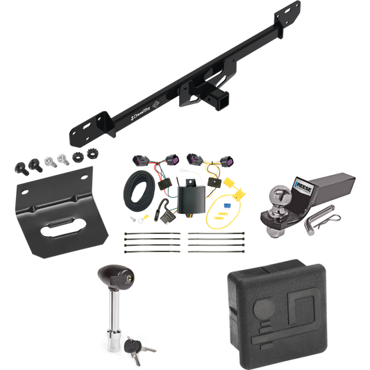 Fits 2014-2023 RAM ProMaster 3500 Trailer Hitch Tow PKG w/ 4-Flat Wiring + Starter Kit Ball Mount w/ 2" Drop & 2" Ball + Wiring Bracket + Hitch Lock + Hitch Cover By Draw-Tite