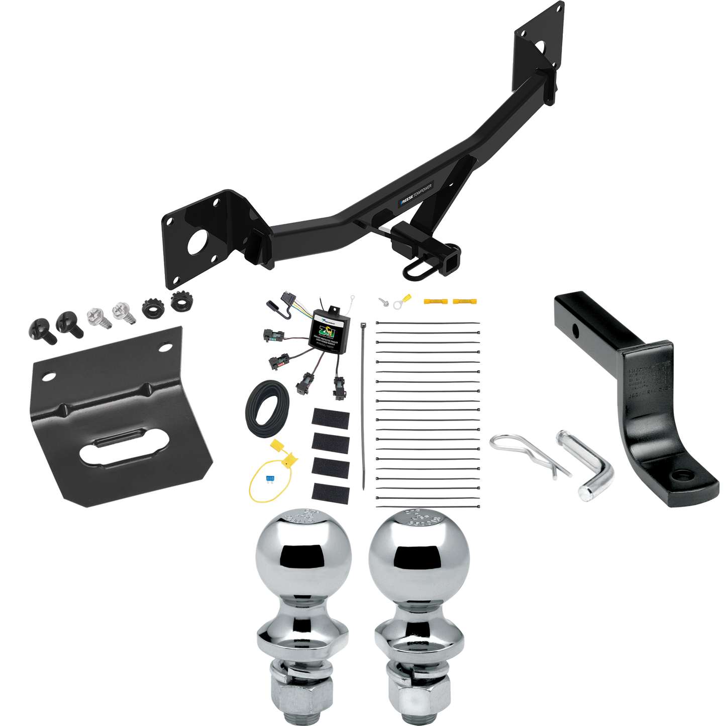 Se adapta al paquete de remolque con enganche para remolque Buick Regal Sportback 2018-2020 con arnés de cableado "sin empalme" de 4 contactos planos cero + barra de tracción + bola de 1-7/8" + 2" + soporte de cableado de Reese Towpower