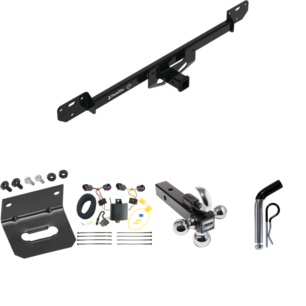 Fits 2014-2023 RAM ProMaster 3500 Trailer Hitch Tow PKG w/ 4-Flat Wiring Harness + Triple Ball Ball Mount 1-7/8" & 2" & 2-5/16" Trailer Balls w/ Tow Hook + Pin/Clip + Wiring Bracket By Draw-Tite