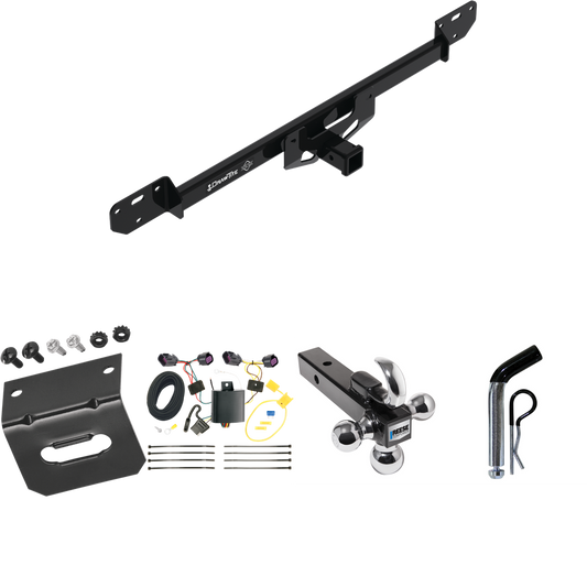 Fits 2014-2023 RAM ProMaster 3500 Trailer Hitch Tow PKG w/ 4-Flat Wiring Harness + Triple Ball Ball Mount 1-7/8" & 2" & 2-5/16" Trailer Balls w/ Tow Hook + Pin/Clip + Wiring Bracket By Draw-Tite