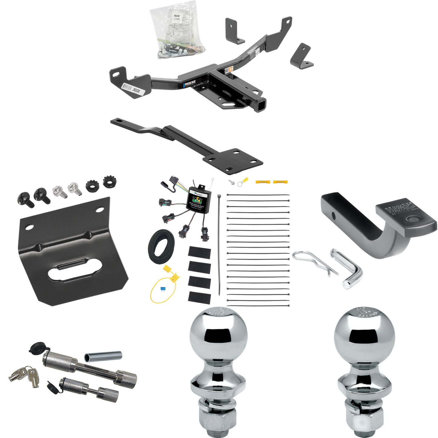 Fits 2016-2016 Chevrolet Malibu Trailer Hitch Tow PKG w/ 4-Flat Zero Contact "No Splice" Wiring Harness + Draw-Bar + 1-7/8" + 2" Ball + Wiring Bracket + Dual Hitch & Coupler Locks (For Limited, Except LTZ & Canada Models (Old Body Style) Models) By R