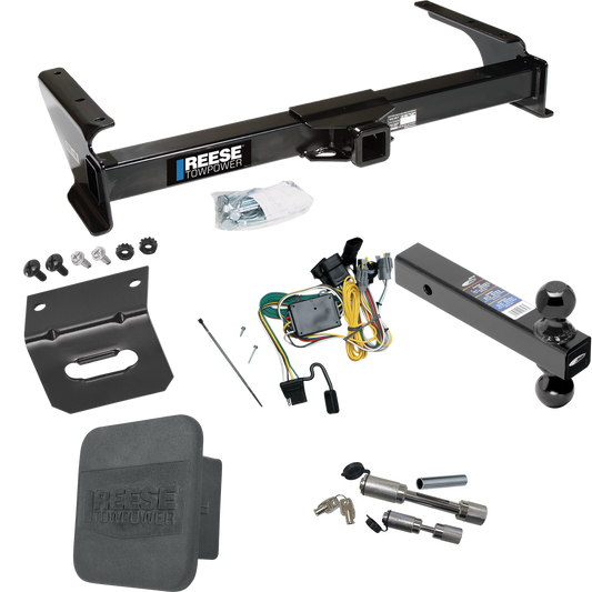 Fits 1992-1994 Ford E-350 Econoline Trailer Hitch Tow PKG w/ 4-Flat Wiring Harness + Dual Ball Ball Mount 2" & 2-5/16" Trailer Balls + Dual Hitch & Coupler Locks + Hitch Cover + Wiring Bracket By Reese Towpower