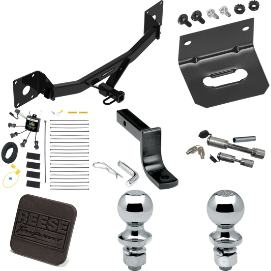 Fits 2016-2023 Chevrolet Malibu Trailer Hitch Tow PKG w/ 4-Flat Zero Contact "No Splice" Wiring Harness + Draw-Bar + 1-7/8" + 2" Ball + Wiring Bracket + Hitch Cover + Dual Hitch & Coupler Locks (For Premier (New Body Style) Models) By Reese Towpower