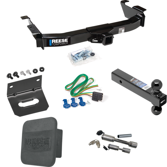 Fits 2003-2007 Ford E-350 Econoline Super Duty Trailer Hitch Tow PKG w/ 4-Flat Wiring Harness + Dual Ball Ball Mount 2" & 2-5/16" Trailer Balls + Dual Hitch & Coupler Locks + Hitch Cover + Wiring Bracket By Reese Towpower