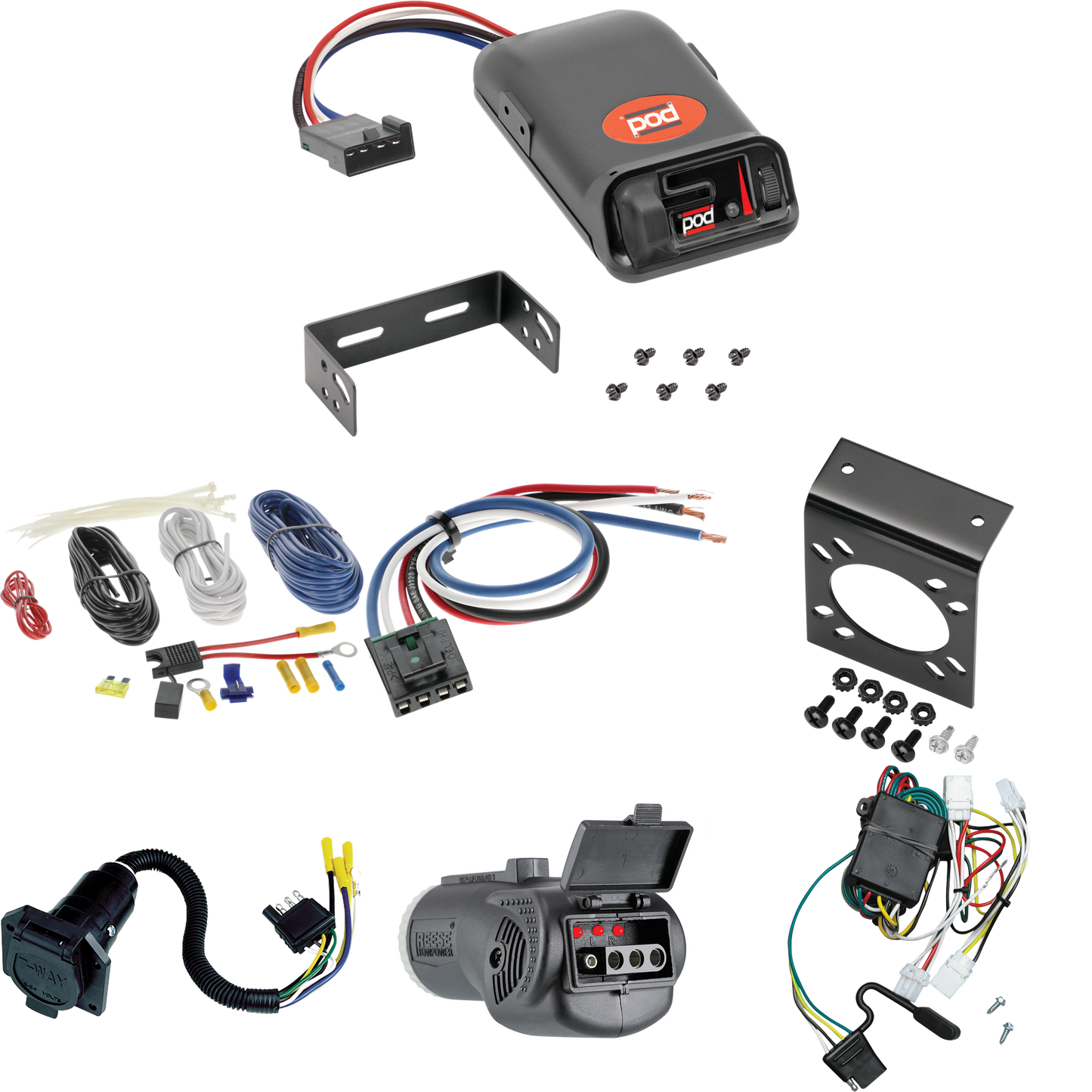 Fits 1996-2004 Nissan Pathfinder 7-Way RV Wiring + Pro Series POD Brake Control + Generic BC Wiring Adapter + 2 in 1 Tester & 7-Way to 4-Way Adapter By Tekonsha