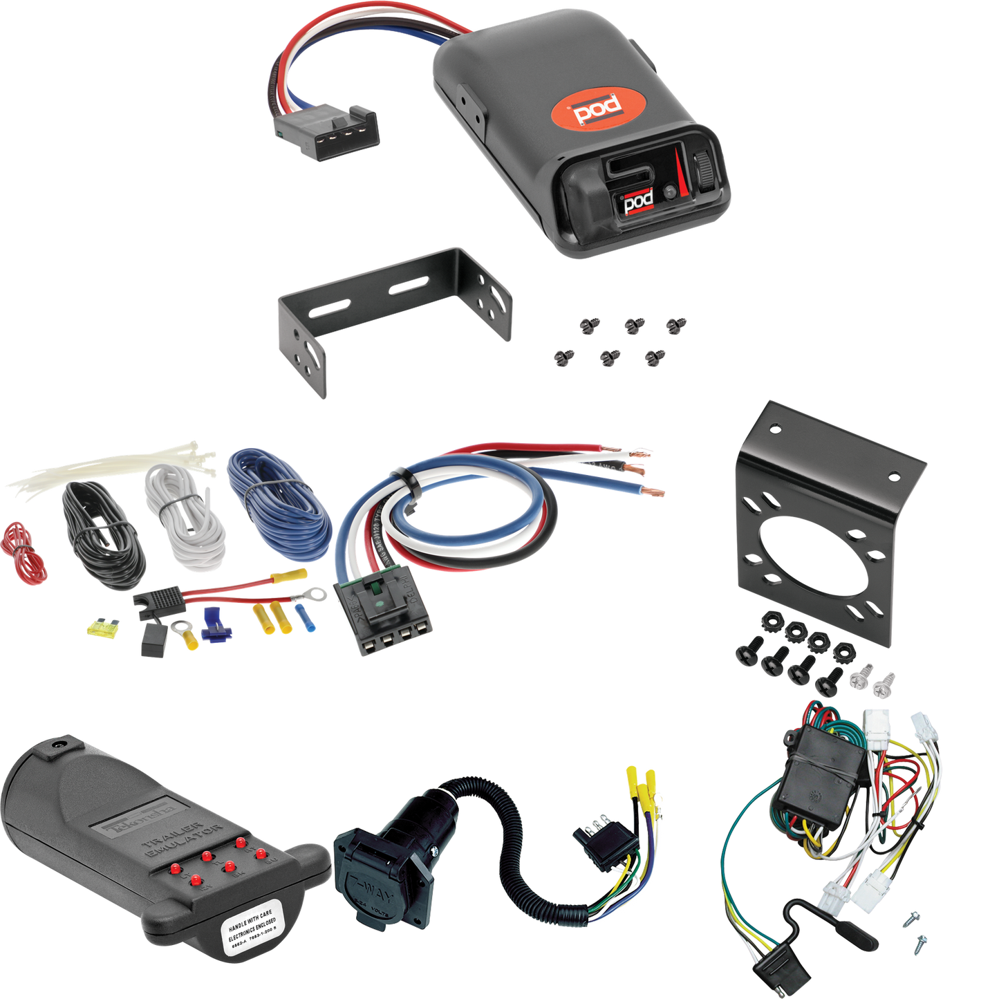 Tekonsha se adapta a cableado de 7 vías RV Infiniti QX4 1997-2003 + control de freno POD serie Pro + adaptador de cableado BC genérico + probador de 7 vías y emulador de remolque