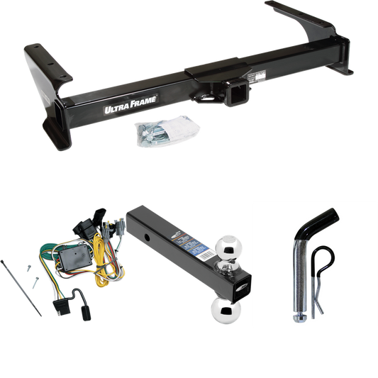 Fits 1992-1994 Ford E-150 Econoline Trailer Hitch Tow PKG w/ 4-Flat Wiring Harness + Dual Ball Ball Mount 2" & 2-5/16" Trailer Balls + Pin/Clip By Draw-Tite